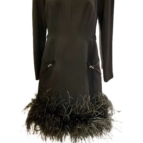 Mugler Black Wool Cocktail Dress with Feather Trim Size S - Picture 2 of 12